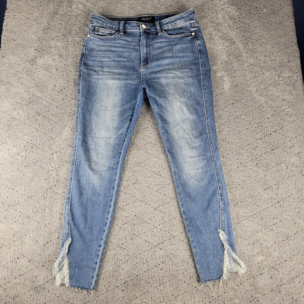 Judy Blue Jeans Womens 13/31 Blue Skinny Fit Fringe Hem High Rise Stretch Denim